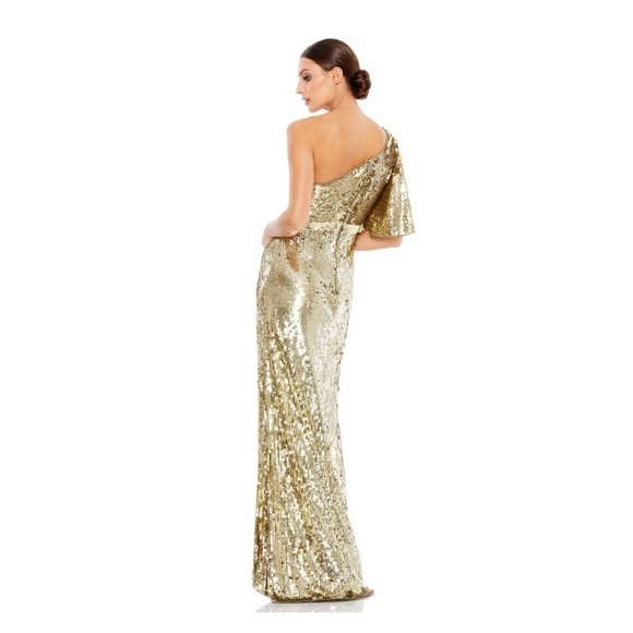 MAC DUGGAL 93540 dress gold 6 sequin one shoulder formal gown maxi wedding prom - Picture 4 of 16